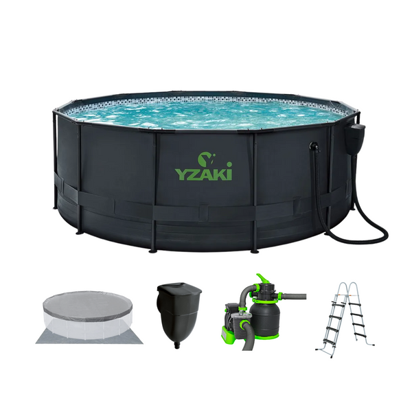 Kit Piscina tubular Yzaki redonda ø3.66x1.22m + skimmer + depuradora de arena